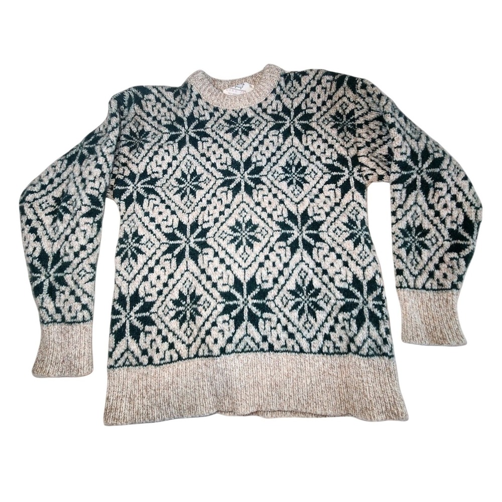 LORD JEFF Mountain Marls Sweater Womens Large Green Wool Blend Geometric VTG